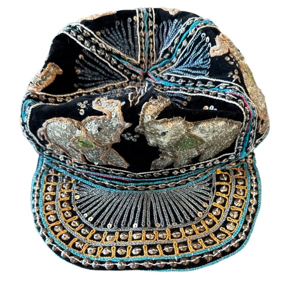 Vintage Burmese Velvet Embellished Black Multi Elephant Baseball Cap Size OS - Picture 7 of 14
